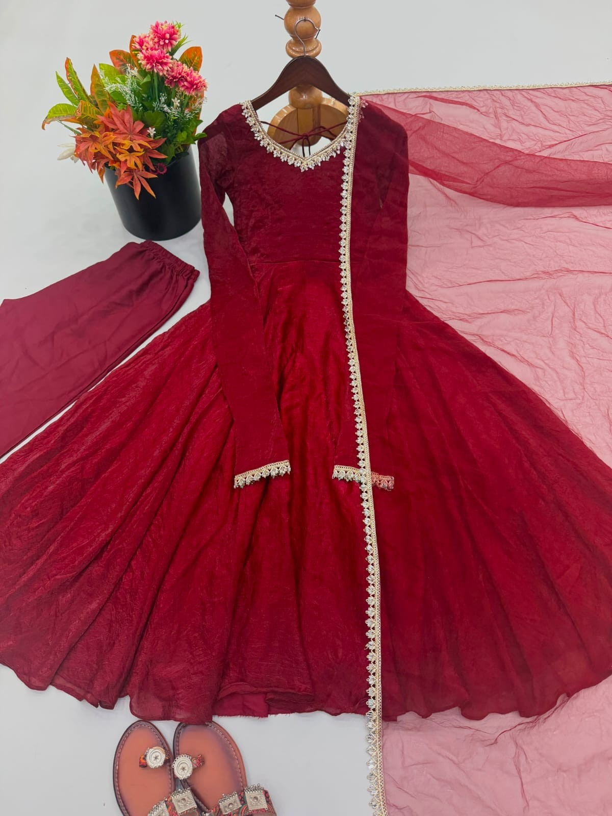Doremon Crush Gown with Real Mirror Work Lace Border
